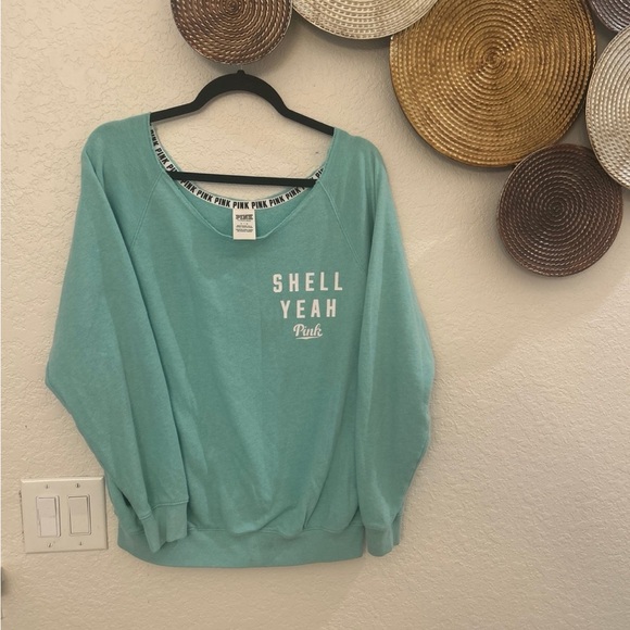 Victoria's Secret Sweaters - Victoria's Secret PINK "Shell Yeah" off-the-shoulder sweatshirt size Large‎